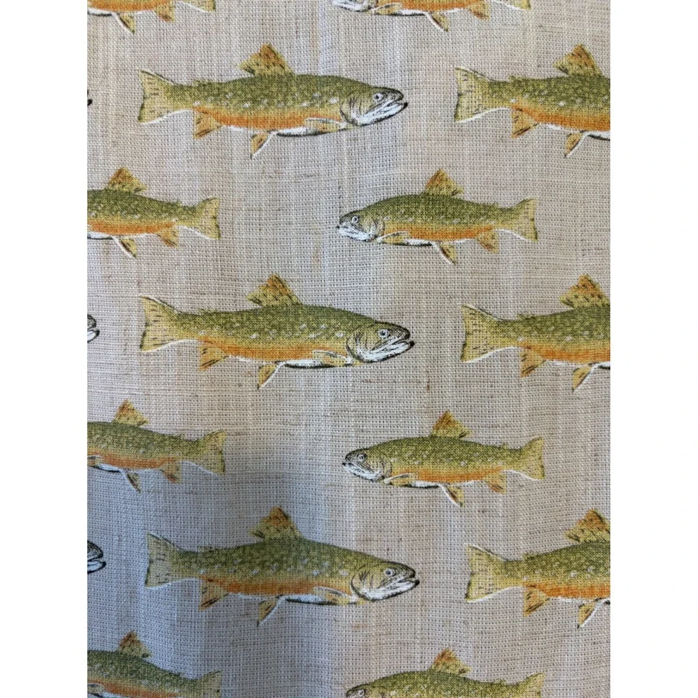 Mud Pie Baby Boy Trout Fish Print Linen Blend Romper Beige Short Sleeve 3-6M